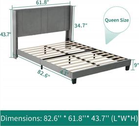 img 3 attached to YITAHOME Upholstered Wingback Platform Bed With Headboard, Bed Frame With Wood Slat, No Box Spring Needed, Mattress Foundation (Queen), Grey