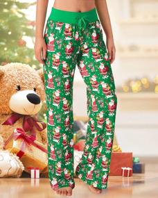 img 3 attached to Удобные рождественские пижамные штаны для женщин с талией Дравстринг и широкими ногами