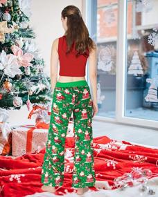 img 1 attached to Удобные рождественские пижамные штаны для женщин с талией Дравстринг и широкими ногами