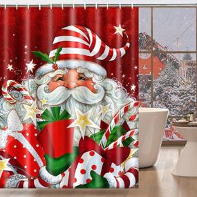 img 3 attached to Emvency Red Festive Santa Claus Gifts Shower Curtain Set - Waterproof Fabric Bathroom Decor With 12 Hooks - 72"X72