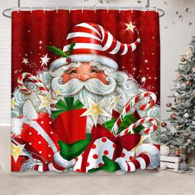 img 4 attached to Emvency Red Festive Santa Claus Gifts Shower Curtain Set - Waterproof Fabric Bathroom Decor With 12 Hooks - 72"X72