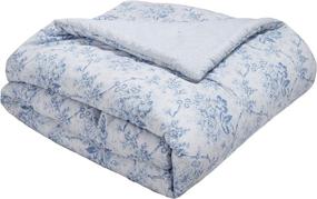 img 1 attached to 🛏️ Laura Ashley Home - Reversible Cotton Queen Comforter Set, Nina Blue, Includes Matching Shams, Bonus Euro Shams & Throw Pillows