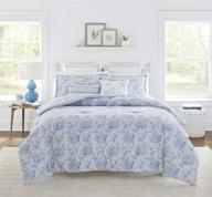 🛏️ laura ashley home - reversible cotton queen comforter set, nina blue, includes matching shams, bonus euro shams & throw pillows логотип