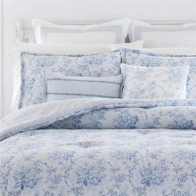 img 3 attached to 🛏️ Laura Ashley Home - Reversible Cotton Queen Comforter Set, Nina Blue, Includes Matching Shams, Bonus Euro Shams & Throw Pillows