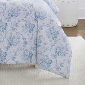 img 2 attached to 🛏️ Laura Ashley Home - Reversible Cotton Queen Comforter Set, Nina Blue, Includes Matching Shams, Bonus Euro Shams & Throw Pillows