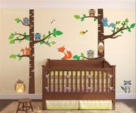 🌳 innovative stencils birch tree wall decal forest with owl birds squirrels fox porcupine racoon vinyl sticker woodland children decor removable #1327 - 7ft tall brown trees логотип