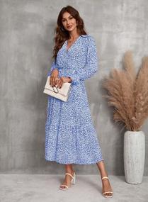 img 2 attached to Women'S Boho Floral Long Sleeve Ruffle Wrap A-Line Flowy Maxi Dress For Spring/Fall