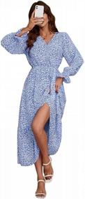 img 3 attached to Women'S Boho Floral Long Sleeve Ruffle Wrap A-Line Flowy Maxi Dress For Spring/Fall