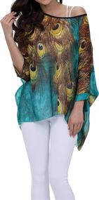 img 2 attached to Bohemian Floral Chiffon Blouse: Casual Batwing Hippie Semi Sheer Loose Tops By Nicetage