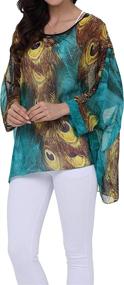 img 3 attached to Bohemian Floral Chiffon Blouse: Casual Batwing Hippie Semi Sheer Loose Tops By Nicetage