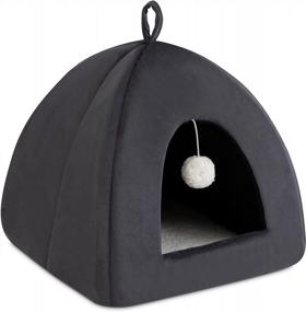 img 4 attached to Hollypet Triangle Cat Bed With Hanging Balls & Self-Warming Feature - Foldable 2 In 1 Pet Sofa With Teaser Toy Ball - Dark Gray