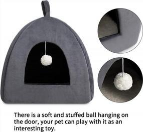 img 2 attached to Hollypet Triangle Cat Bed With Hanging Balls & Self-Warming Feature - Foldable 2 In 1 Pet Sofa With Teaser Toy Ball - Dark Gray