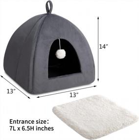 img 3 attached to Hollypet Triangle Cat Bed With Hanging Balls & Self-Warming Feature - Foldable 2 In 1 Pet Sofa With Teaser Toy Ball - Dark Gray