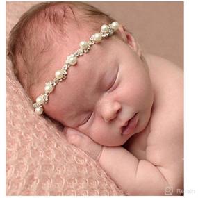 img 2 attached to RQJ Baby Soft Rhinestone Elastic Headband: Elegant Infant Pearl Headwrap Handcraft Halo adorned with Beaded Crystal Pearl Wreath and Diamante Flower Crown – Perfect for Newborns!