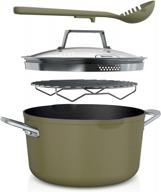 ninja foodi neverstick possiblepot 7-quart premium set with roasting rack, glass lid, integrated spoon, and nonstick coating in olive green - durable, oven safe up to 500°f logo