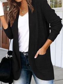 img 2 attached to Women'S Long Sleeve Waffle Knit Cardigan Sweater With Pockets - Open Front Outwear