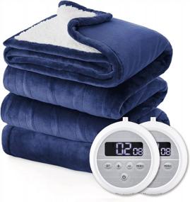 img 4 attached to Electric Fleece Blanket Queen Size By BEDSURE - Heated Blanket With 10 Heat Settings And 10 Time Settings, 8 Hour Auto Shut Off Timer, Navy Blue Color, Dual Control For Couples (84×90 Inches)