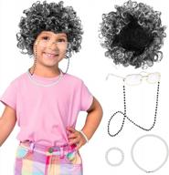 100 days of school costume set: dark gray old lady wig with glasses, artificial pearl necklace, and 5 pieces by aodaer logo