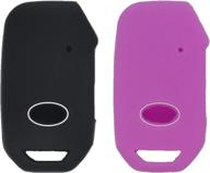 lemsa 2pcs silicone keyless entry remote car smart key fob cover case shell for kia telluride seltos soul forte gt ex sportage sorento cerato niro 95440-s9000 95440-q5000, black/purple, 2021-2019 models логотип