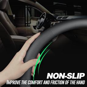 img 3 attached to 🚗 Luxurious Black Nappa Leather D Shape Car Steering Wheel Cover – 15 inch Universal Fit