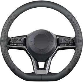 img 2 attached to 🚗 Luxurious Black Nappa Leather D Shape Car Steering Wheel Cover – 15 inch Universal Fit