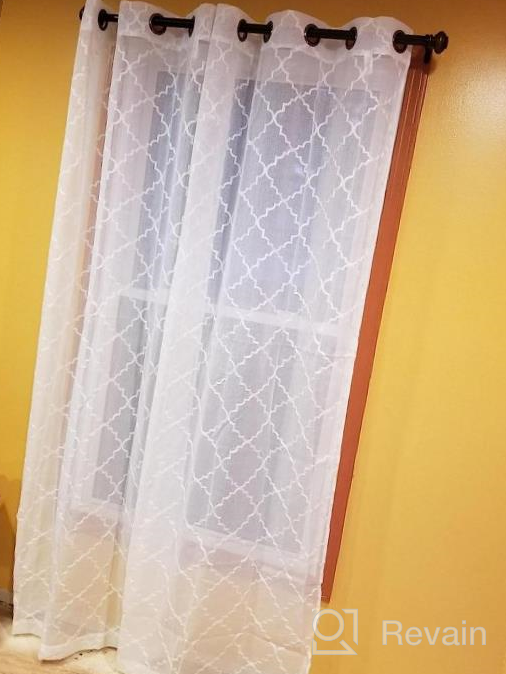 img 1 attached to MIUCO White Sheer Embroidery Trellis Design Grommet Curtains 95" Long For French Doors - 2 Panels (2 X 37" Wide) review by Patrick Hamman