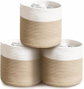img 4 attached to Organize Your Home In Style With Woven Cotton Rope Farmhouse Storage Baskets - 3 Pack, 11 Inches Round And Cube, Perfect For Clothes, Toys, And Nursery Decor!
