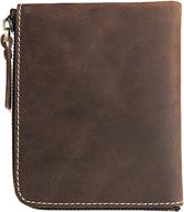 boshiho men's crazy horse leather wallet with zipper closure - compact credit card holder, coin purse, and change wallet (coffee brown) logo