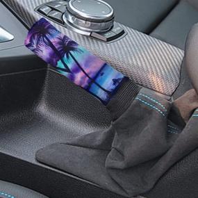 img 2 attached to 🌴 Enhance Your Car Interior with TOADDMOS 3Pcs Hawaiian Purple Blue Sunset Beach Palm Tree Print Steering Wheel Covers and More!