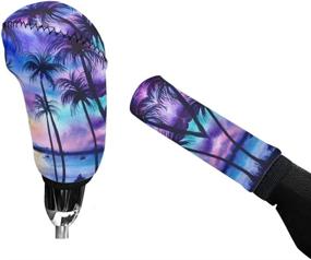 img 1 attached to 🌴 Enhance Your Car Interior with TOADDMOS 3Pcs Hawaiian Purple Blue Sunset Beach Palm Tree Print Steering Wheel Covers and More!