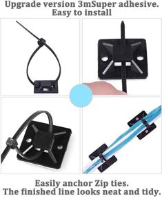 img 1 attached to 🔗 Viaky 240-Pack Black Zip Ties and Mounts: 8 Inch Self-Locking Nylon Cable Ties with Adhesive-Backed Mounts and Screw Hole Anchor Wire Tie Base