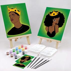 img 3 attached to Набор для вечеринки с красками для пар с предварительно нарисованными натянутыми холстами для рисования, игры с идеями для свиданий, набор для рисования Afro Queen King 8X10 (2 упаковки)