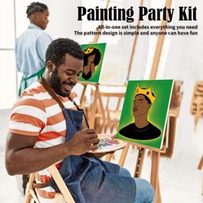 img 1 attached to Couples Paint Party Kit With Pre-Drawn Stretched Canvases For Painting, Date Night Ideas Games, Afro Queen King 8X10 Art Set (2Pack)
