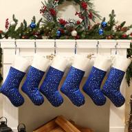 рождественские чулки limbridge, упаковка из 6 18-дюймовых блестящих золотых звезд с плюшевой манжетой, классические украшения для чулок для всей семьи, синий и серебристый логотип