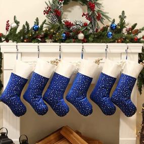 img 4 attached to LimBridge Christmas Stockings, 6 Pack 18 Inches Glitter Golden Star Print With Plush Cuff, Classic Stocking Decorations For Whole Family, Blue And Silver
