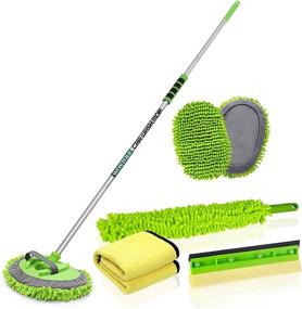 img 4 attached to 🧼 Wontolf Car Wash Brush Kit: 62'' Long Handle Chenille Microfiber Mop Mitt, Window Squeegee, Duster, Towels - Ideal for Cars, RVs, Trucks, Boats - 9PCS Cleaning Set