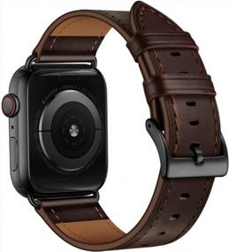 img 3 attached to Обновите свой стиль Apple Watch с помощью ремешка из натуральной кожи OUHENG темно-коричневого цвета с черным адаптером