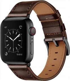 img 4 attached to Обновите свой стиль Apple Watch с помощью ремешка из натуральной кожи OUHENG темно-коричневого цвета с черным адаптером