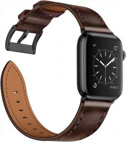 img 2 attached to Обновите свой стиль Apple Watch с помощью ремешка из натуральной кожи OUHENG темно-коричневого цвета с черным адаптером