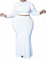 elegant plus size 2 piece dress outfit for women - long sleeve crop top & floor length maxi skirt set logo