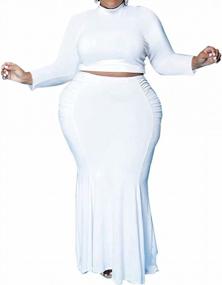 img 4 attached to Elegant Plus Size 2 Piece Dress Outfit For Women - Long Sleeve Crop Top & Floor Length Maxi Skirt Set