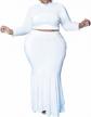elegant plus size 2 piece dress outfit for women - long sleeve crop top & floor length maxi skirt set logo