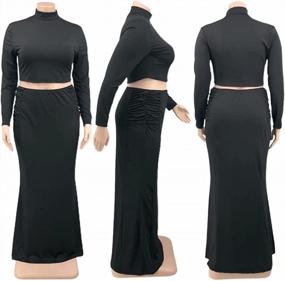 img 1 attached to Elegant Plus Size 2 Piece Dress Outfit For Women - Long Sleeve Crop Top & Floor Length Maxi Skirt Set