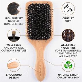 img 3 attached to Boar Bristle Hair Brush Set With Wide Tooth Tail Comb Men Detangling Hair Brushes For Women Mens Paddle Brush Bamboo Wooden Bore Natural Hairbrush For Shine Fine Hair Reduce Frizz Improve Hair Texture