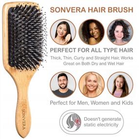 img 2 attached to Boar Bristle Hair Brush Set With Wide Tooth Tail Comb Men Detangling Hair Brushes For Women Mens Paddle Brush Bamboo Wooden Bore Natural Hairbrush For Shine Fine Hair Reduce Frizz Improve Hair Texture