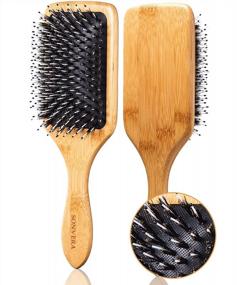 img 4 attached to Boar Bristle Hair Brush Set With Wide Tooth Tail Comb Men Detangling Hair Brushes For Women Mens Paddle Brush Bamboo Wooden Bore Natural Hairbrush For Shine Fine Hair Reduce Frizz Improve Hair Texture