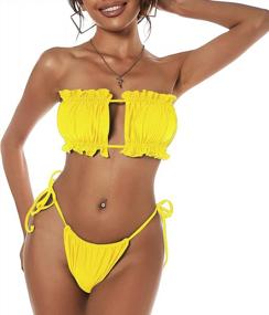 img 4 attached to Women'S Strapless Ruffle Bandeau Bikini Set Swimsuit With Tie Back Cutout