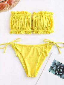 img 3 attached to Women'S Strapless Ruffle Bandeau Bikini Set Swimsuit With Tie Back Cutout