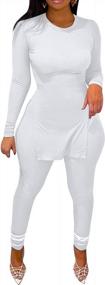 img 4 attached to Женские комплекты из 2 предметов, однотонные рубашки в рубчик с длинным рукавом и высоким разрезом, облегающие длинные штаны, комплект спортивного костюма
