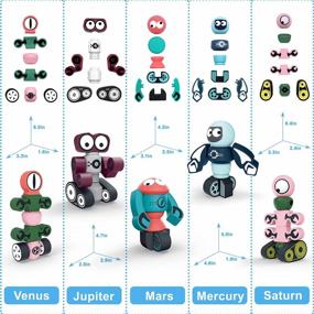 img 3 attached to Get Fun And Educational Magnetic Robots - 35PCS Kids Blocks Set With Storage Box - STEM Toy With Stacking Robots For Boys And Girls Ages 3-6 - Gifts2U Style A